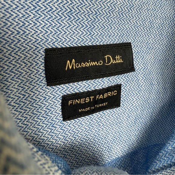 Massimo Dutti Men's 2XL Blue Herringbone Button-Up Shirt Long Sleeve Cotton - Picture 6 of 8